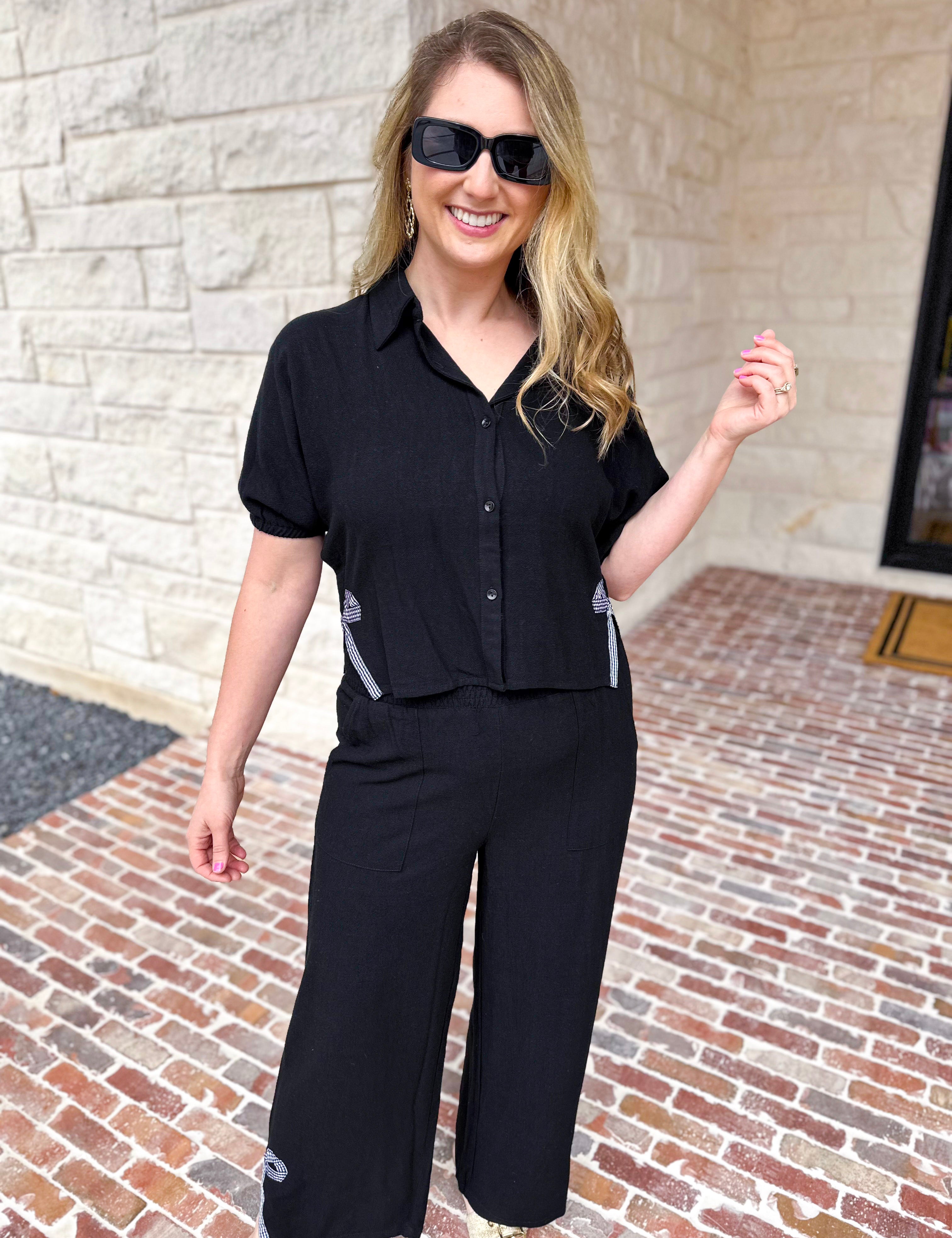 Linen & Gingham Bow Set-500 Midi-ALLIE ROSE-July & June Women's Fashion Boutique Located in San Antonio, Texas