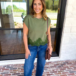 The Timeless Lace Detail Top - Olive-200 Fashion Blouses-ENTRO-July & June Women's Fashion Boutique Located in San Antonio, Texas