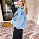 Light Wash Trench Style Denim Jacket-600 Outerwear-TCEC-July & June Women's Fashion Boutique Located in San Antonio, Texas
