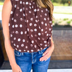 Date Night Polka Dot Top - Brown-200 Fashion Blouses-ENTRO-July & June Women's Fashion Boutique Located in San Antonio, Texas
