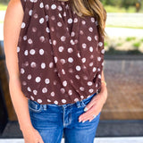 Date Night Polka Dot Top - Brown-200 Fashion Blouses-ENTRO-July & June Women's Fashion Boutique Located in San Antonio, Texas