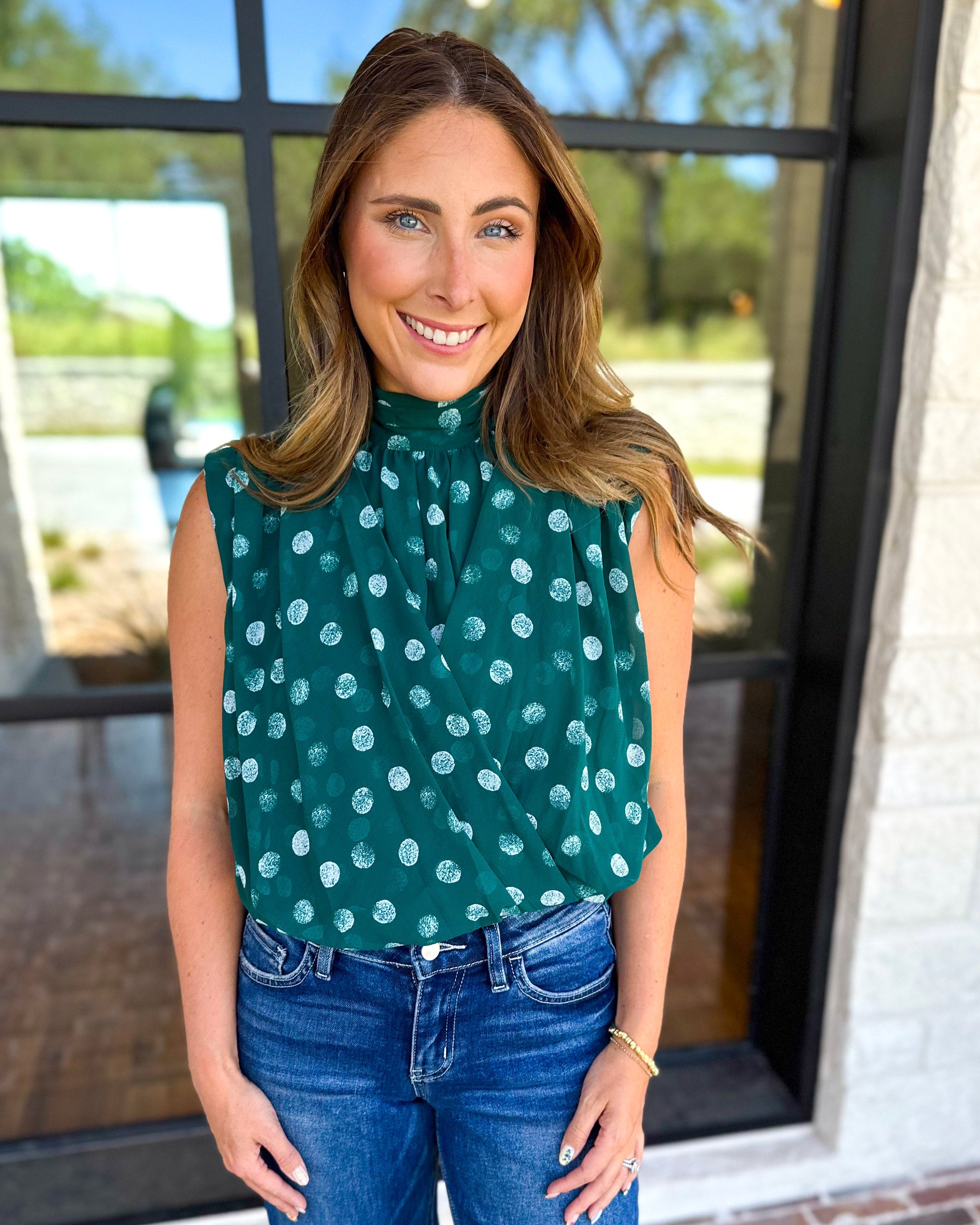 Date Night Polka Dot Top - Green-200 Fashion Blouses-ENTRO-July & June Women's Fashion Boutique Located in San Antonio, Texas