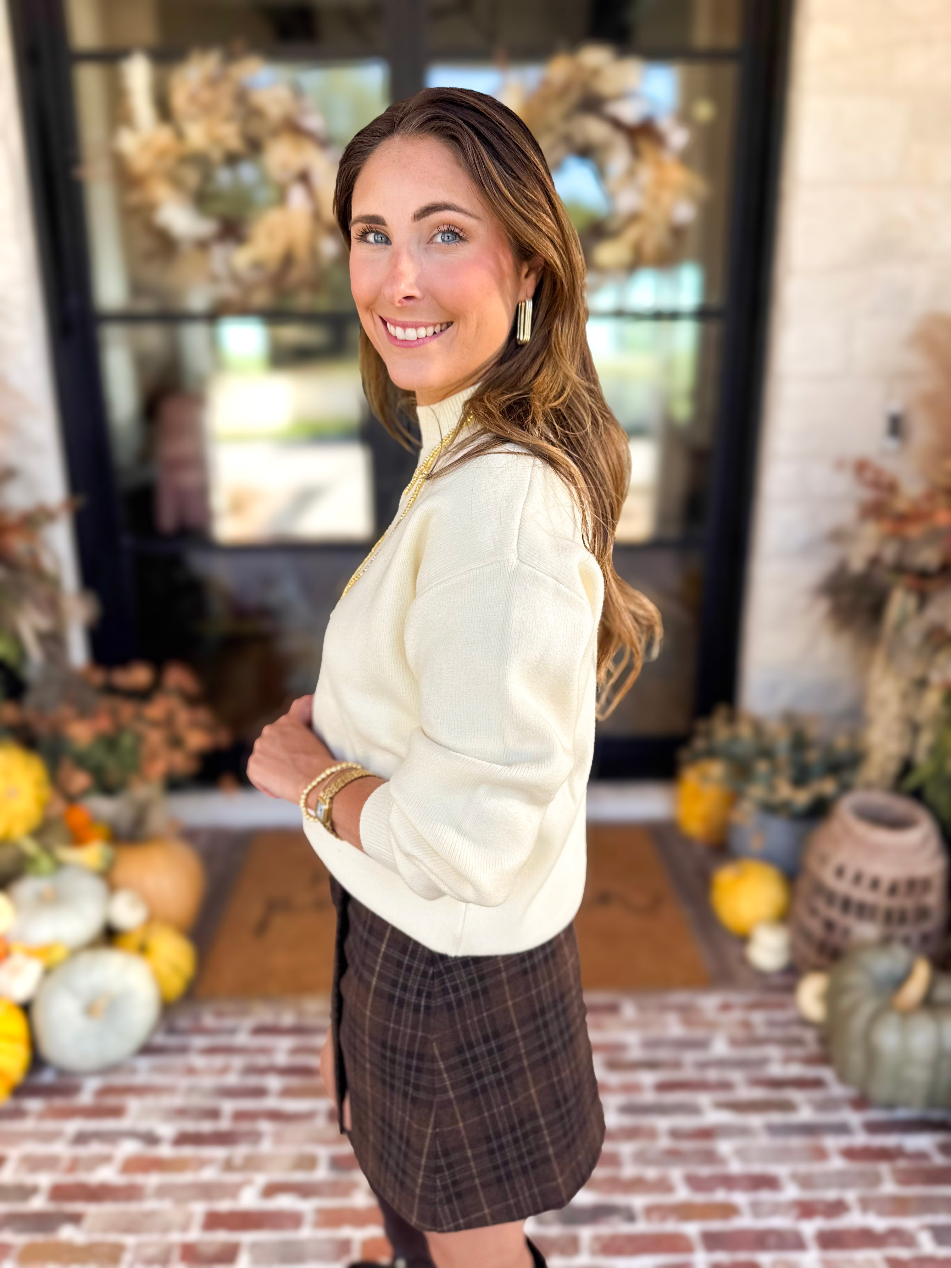 The Daily Mock Neck Sweater - Vanilla Cream-230 Sweaters/Cardis-SKIES ARE BLUE-July & June Women's Fashion Boutique Located in San Antonio, Texas