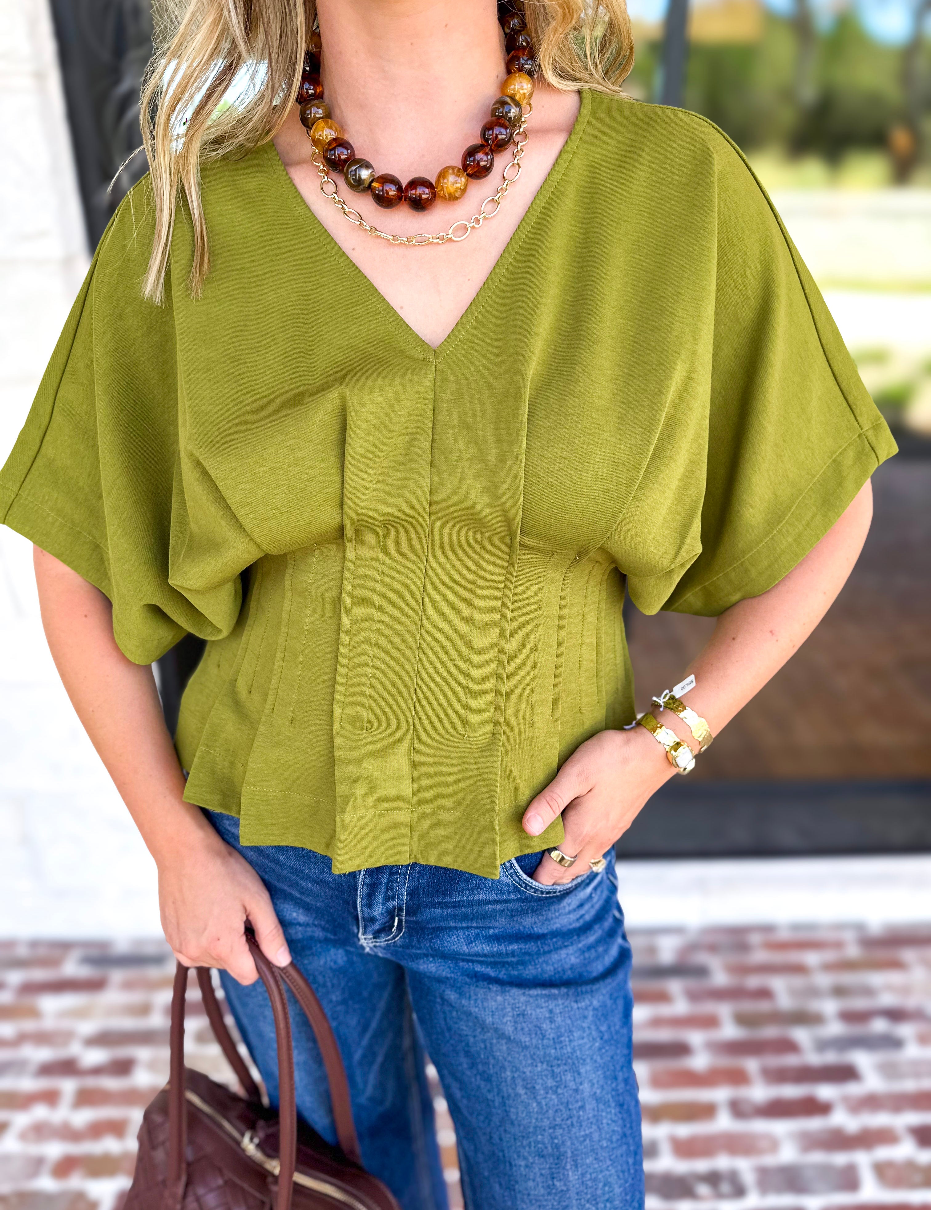 Elevated Chic Top - Martini Olive-200 Fashion Blouses-ENTRO-July & June Women's Fashion Boutique Located in San Antonio, Texas