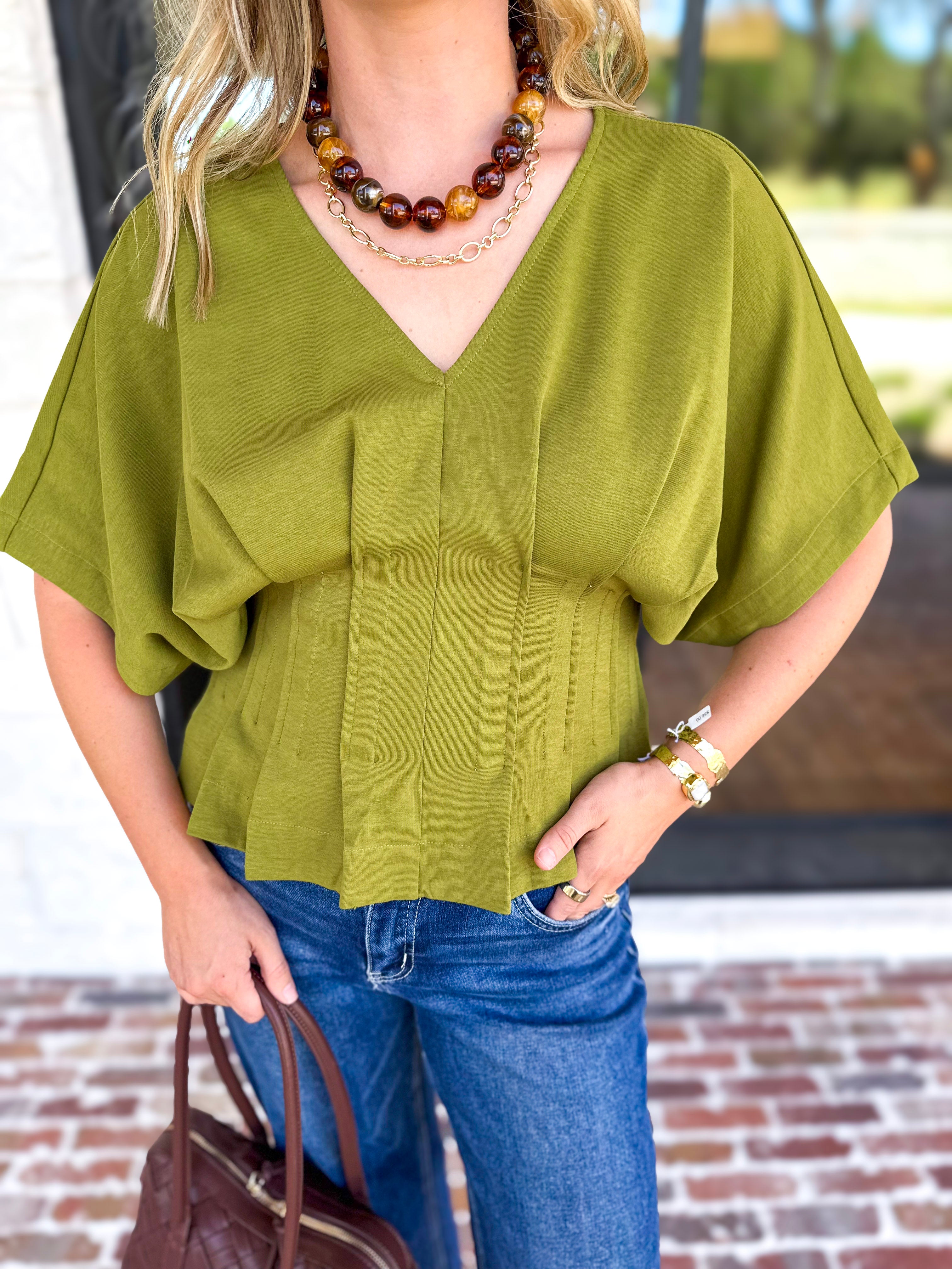 Elevated Chic Top - Martini Olive-200 Fashion Blouses-ENTRO-July & June Women's Fashion Boutique Located in San Antonio, Texas