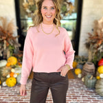 The Daily Mock Neck Sweater - Soft Pink-230 Sweaters/Cardis-SKIES ARE BLUE-July & June Women's Fashion Boutique Located in San Antonio, Texas