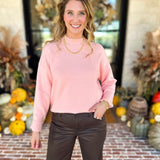 The Daily Mock Neck Sweater - Soft Pink-230 Sweaters/Cardis-SKIES ARE BLUE-July & June Women's Fashion Boutique Located in San Antonio, Texas