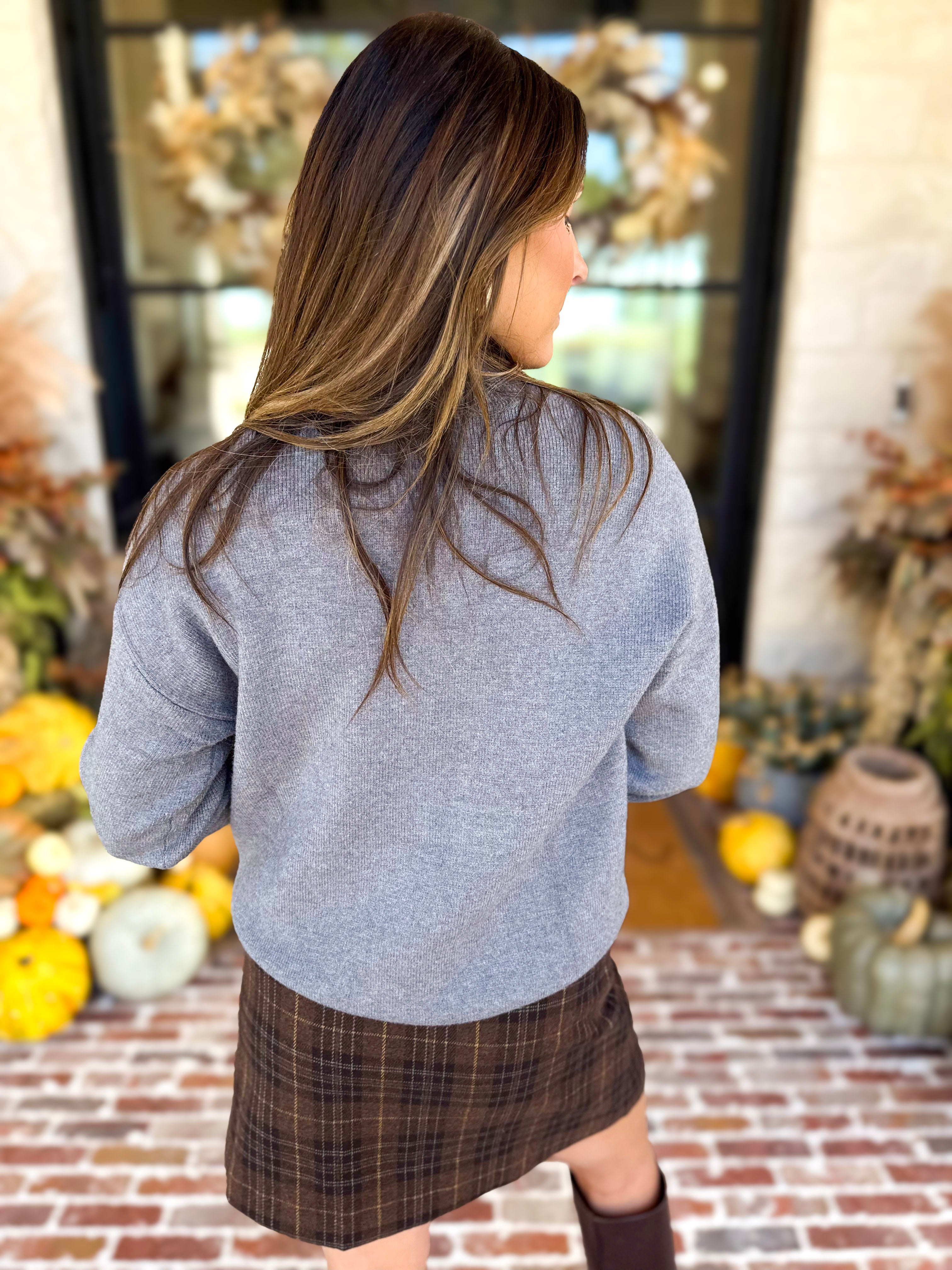 The Daily Mock Neck Sweater - Charcoal-230 Sweaters/Cardis-SKIES ARE BLUE-July & June Women's Fashion Boutique Located in San Antonio, Texas