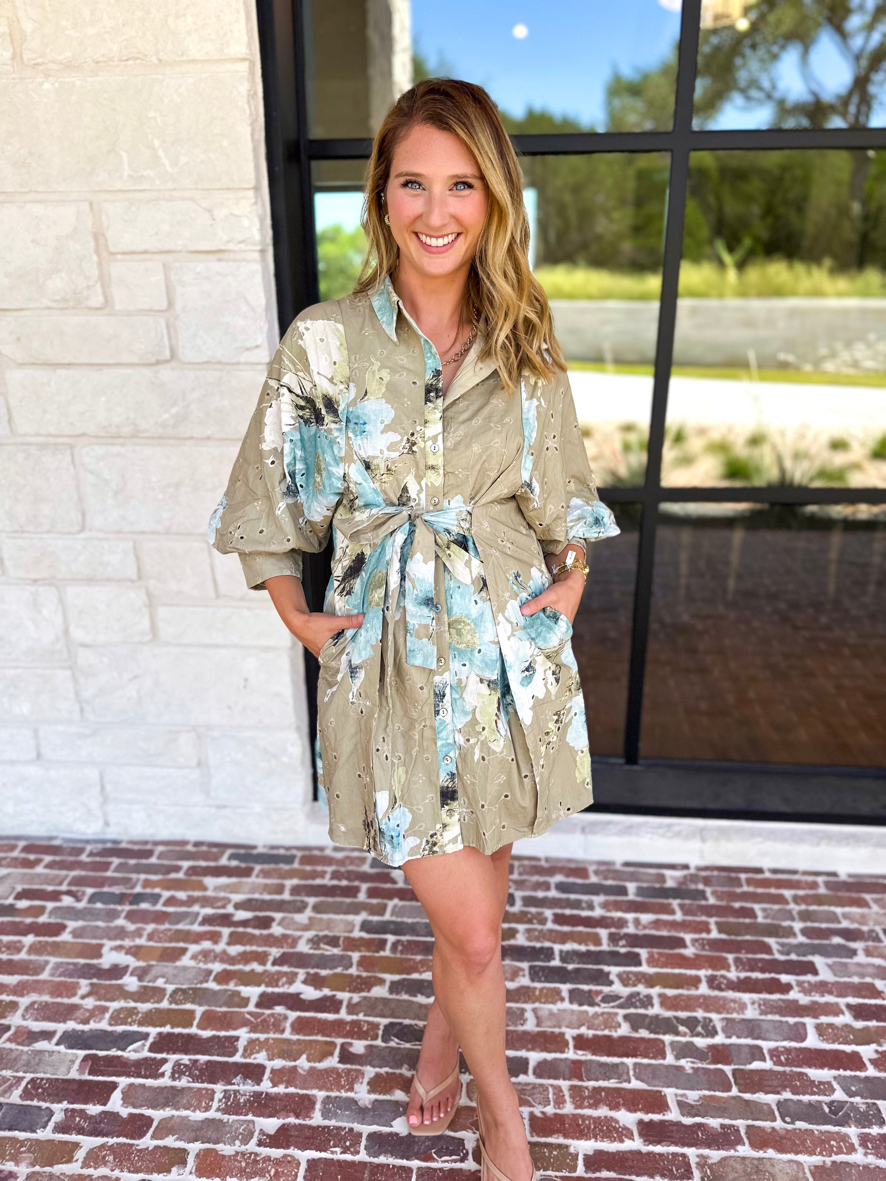 Sage & Blue Floral Mini Dress-510 Mini-ENTRO-July & June Women's Fashion Boutique Located in San Antonio, Texas