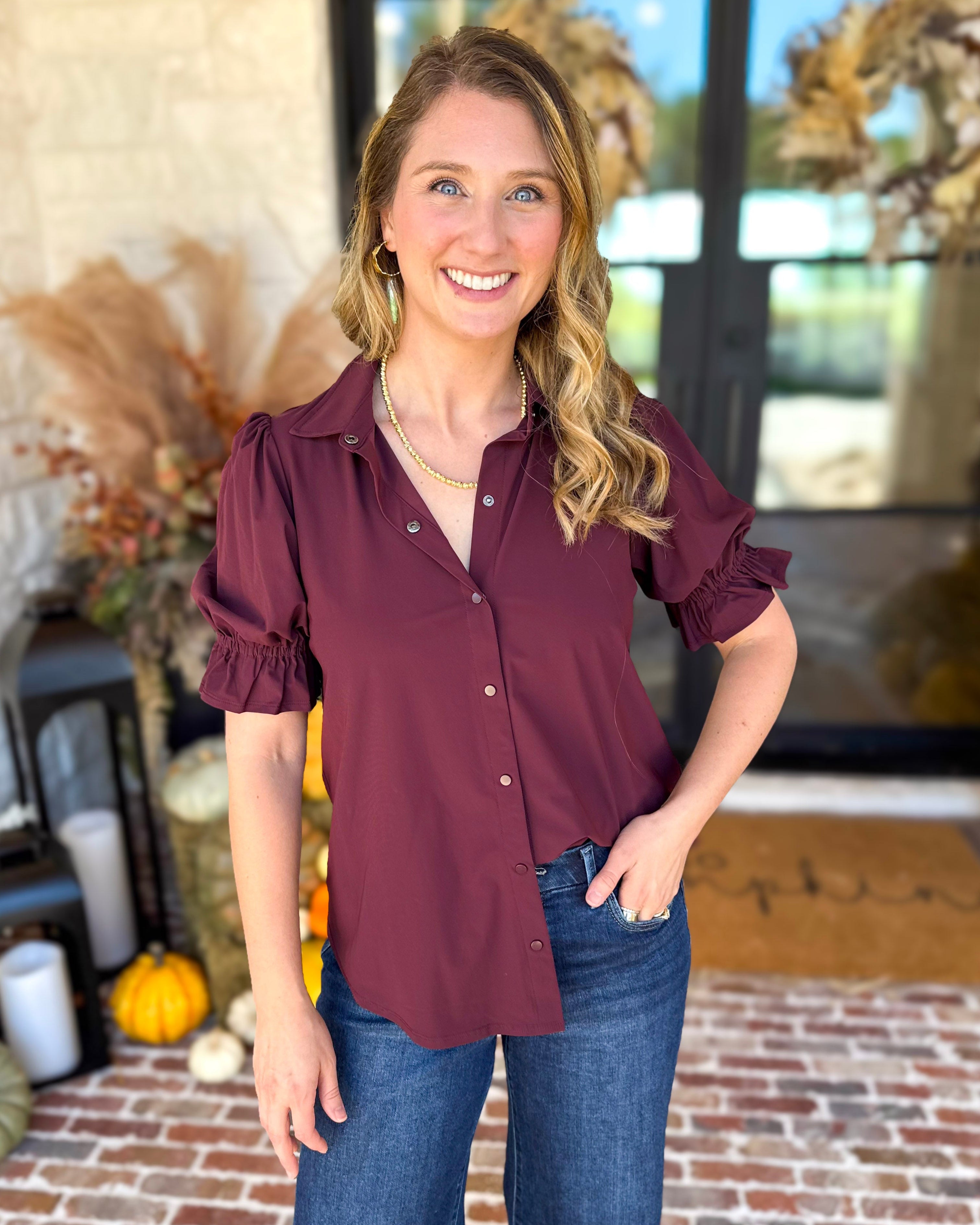 Liverpool - Good Feeling Button Down Top-200 Fashion Blouses-LIVERPOOL JEANS COMPANY-July & June Women's Fashion Boutique Located in San Antonio, Texas