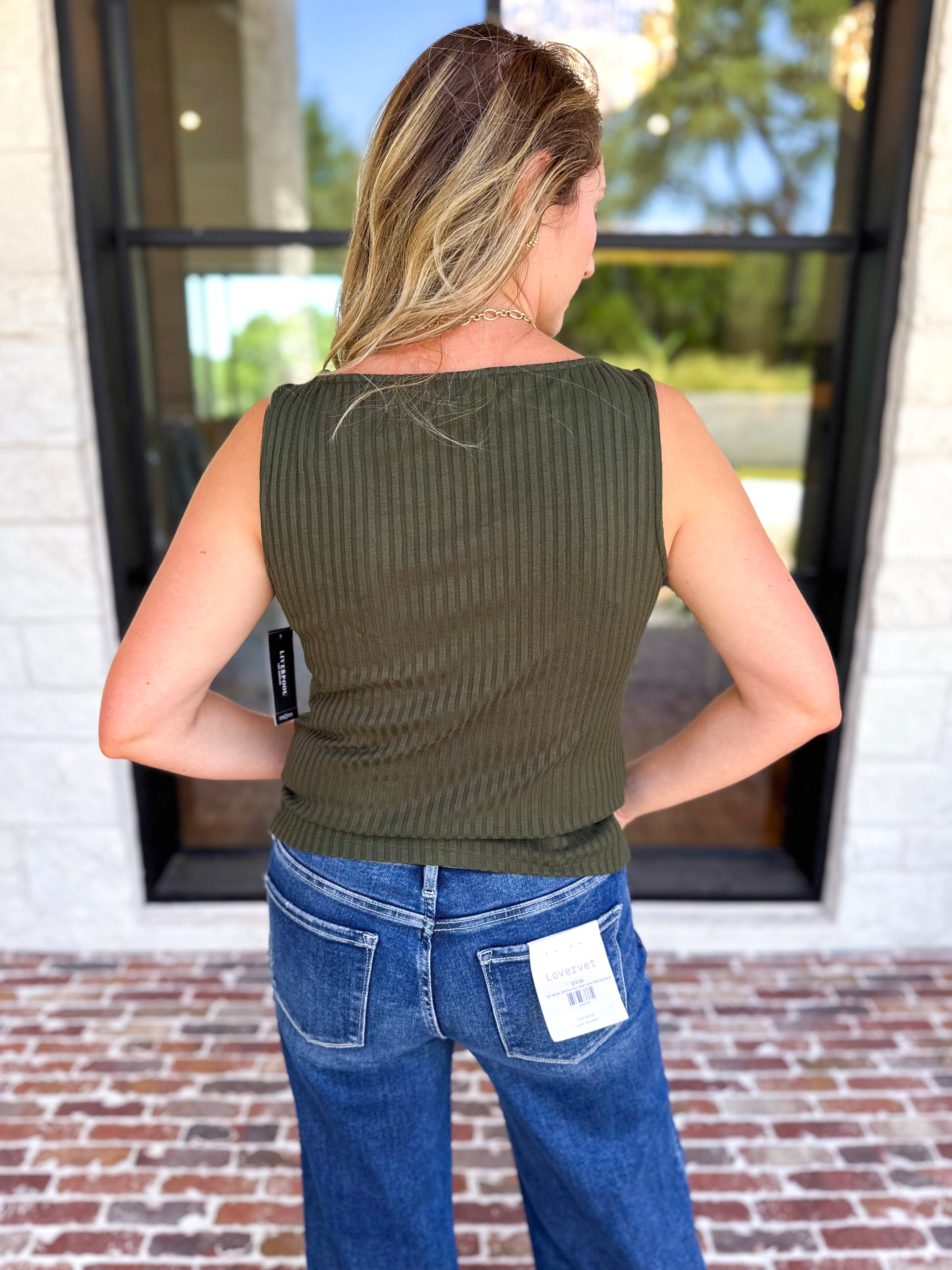 Liverpool - Classic Boatneck Knit Tank - Hunter Green-210 Casual Blouses-LIVERPOOL JEANS COMPANY-July & June Women's Fashion Boutique Located in San Antonio, Texas