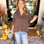 Heathered Brown Oversized Blouse-200 Fashion Blouses-ENTRO-July & June Women's Fashion Boutique Located in San Antonio, Texas