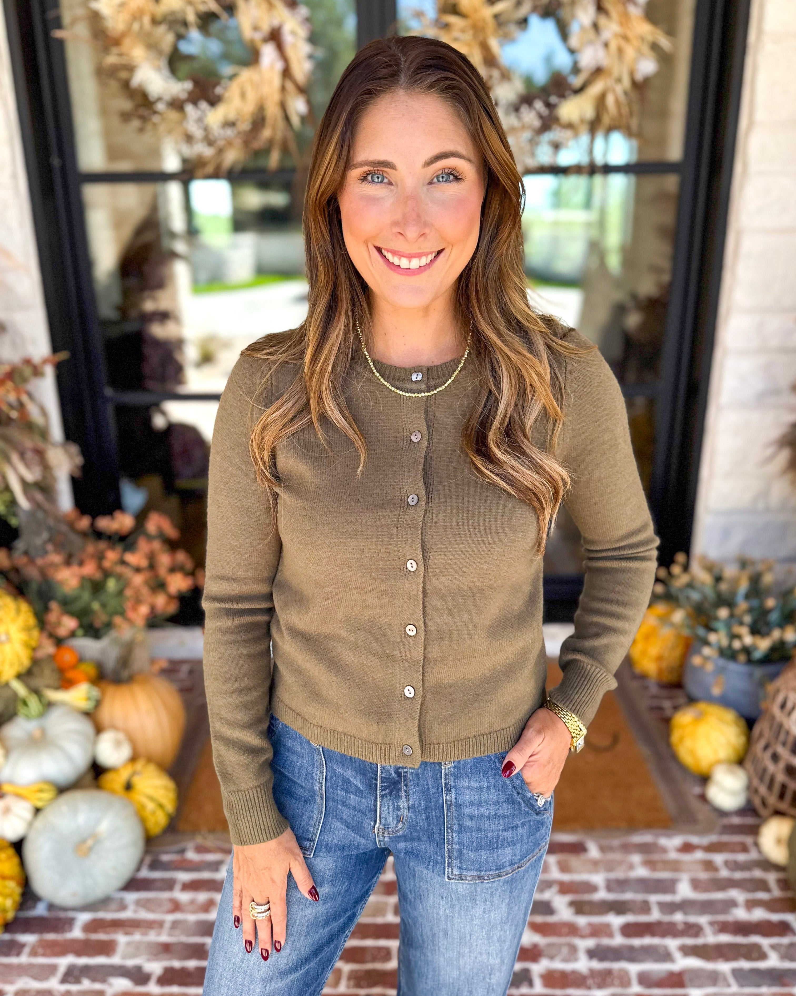 The Everyday Girl Olive Cardigan-230 Sweaters/Cardis-SKIES ARE BLUE-July & June Women's Fashion Boutique Located in San Antonio, Texas