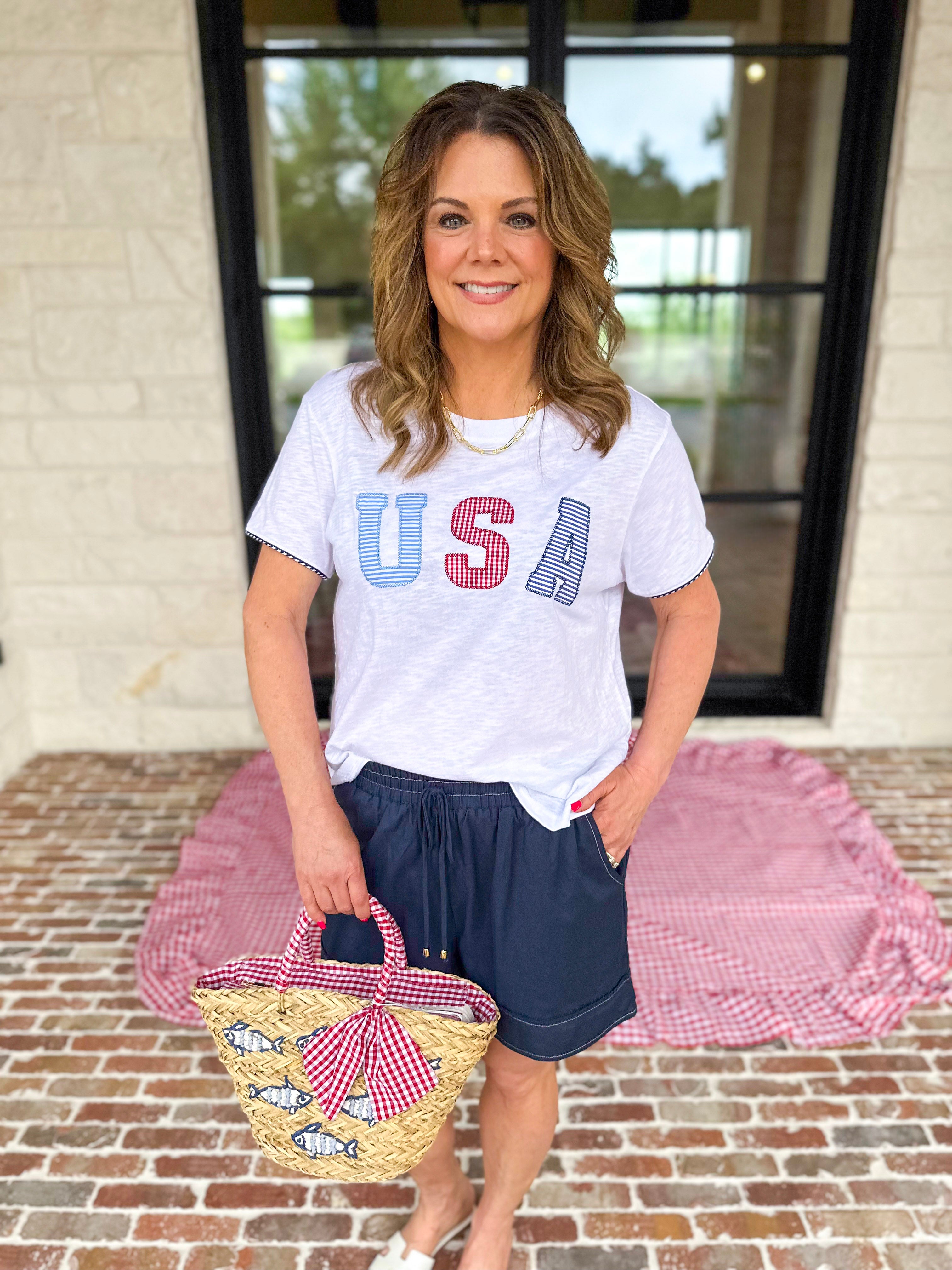 USA Relaxed Tee-210 Casual Blouses-SHIRALEAH-July & June Women's Fashion Boutique Located in San Antonio, Texas