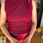Sleek & Chic Pomegranate Sleeveless Blouse-200 Fashion Blouses-DRESS FORUM-July & June Women's Fashion Boutique Located in San Antonio, Texas
