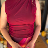 Sleek & Chic Pomegranate Sleeveless Blouse-200 Fashion Blouses-DRESS FORUM-July & June Women's Fashion Boutique Located in San Antonio, Texas