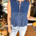 PINK FRIDAY DOORBUSTERS - Denim Pin-Tuck Tank - ONLINE - FINAL SALE-PINK FRIDAY DOORBUSTERS-BLU PEPPER-July & June Women's Fashion Boutique Located in San Antonio, Texas