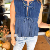 PINK FRIDAY DOORBUSTERS - Denim Pin-Tuck Tank - ONLINE - FINAL SALE-PINK FRIDAY DOORBUSTERS-BLU PEPPER-July & June Women's Fashion Boutique Located in San Antonio, Texas