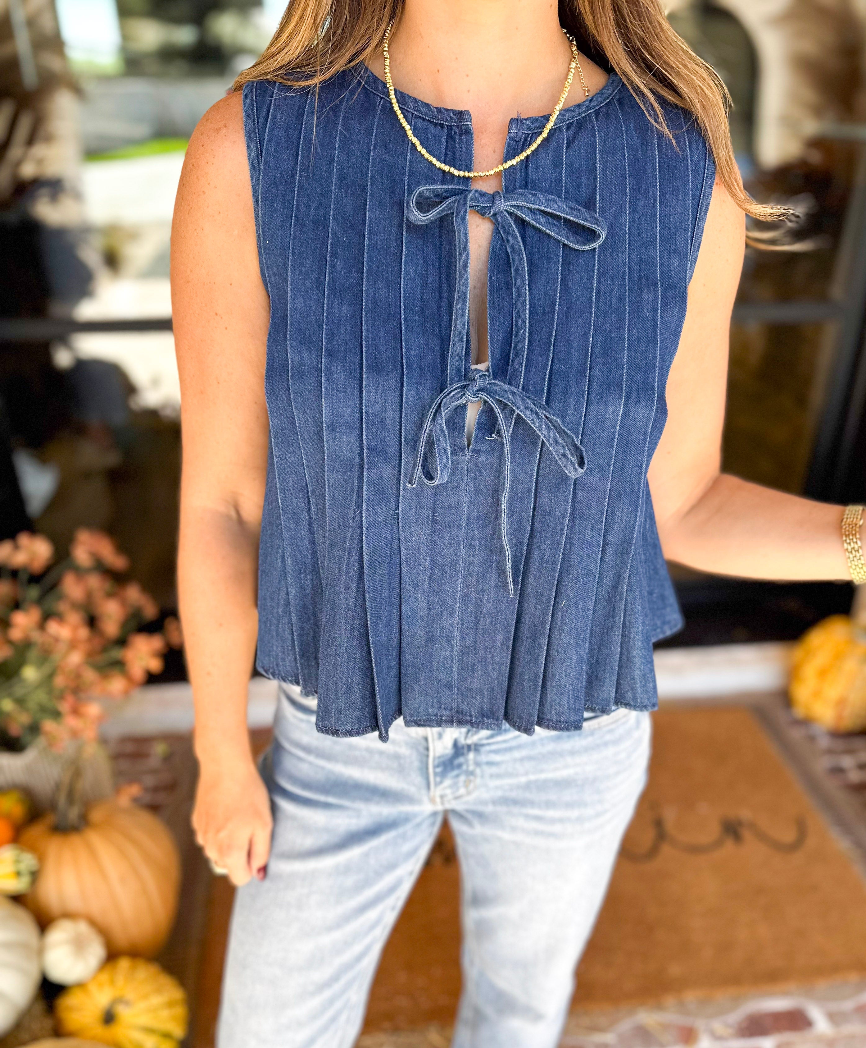 PINK FRIDAY DOORBUSTERS - Denim Pin-Tuck Tank - ONLINE - FINAL SALE-PINK FRIDAY DOORBUSTERS-BLU PEPPER-July & June Women's Fashion Boutique Located in San Antonio, Texas