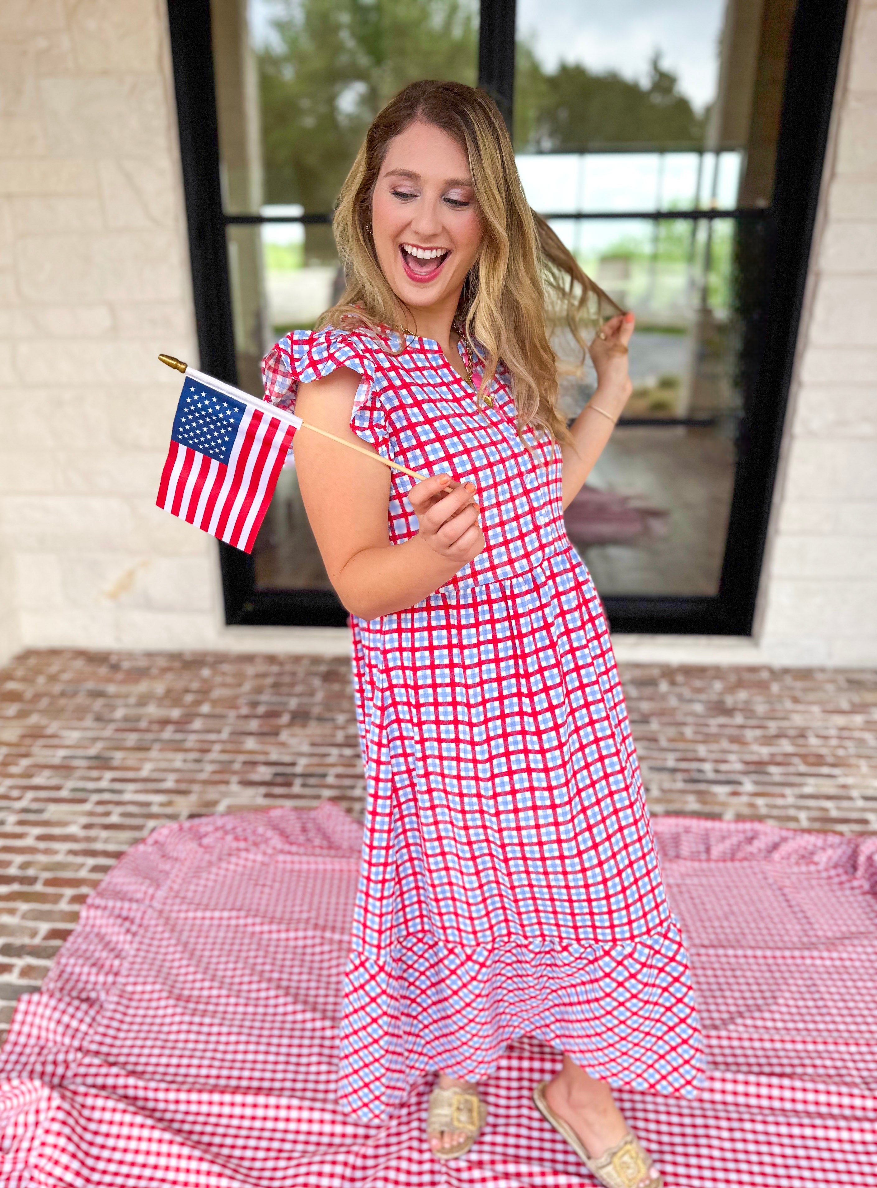 Mary Square - Elaine Gingham Midi Dress-MARY SQUARE-July & June Women's Fashion Boutique Located in San Antonio, Texas