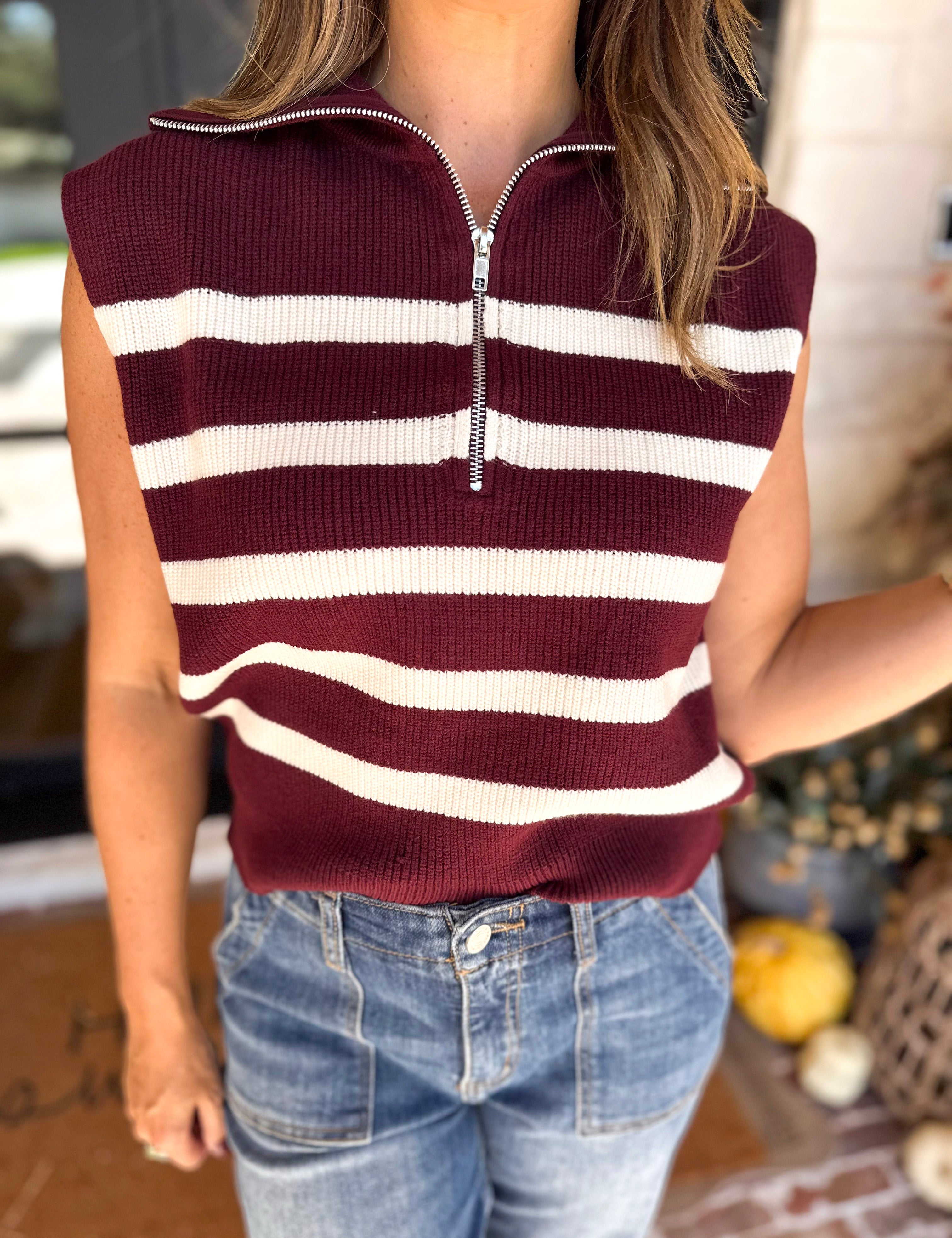 PINK FRIDAY DOORBUSTERS - Half Zip Sweater - Maroon - ONLINE - FINAL SALE-PINK FRIDAY DOORBUSTERS-DOUBLE ZERO-July & June Women's Fashion Boutique Located in San Antonio, Texas