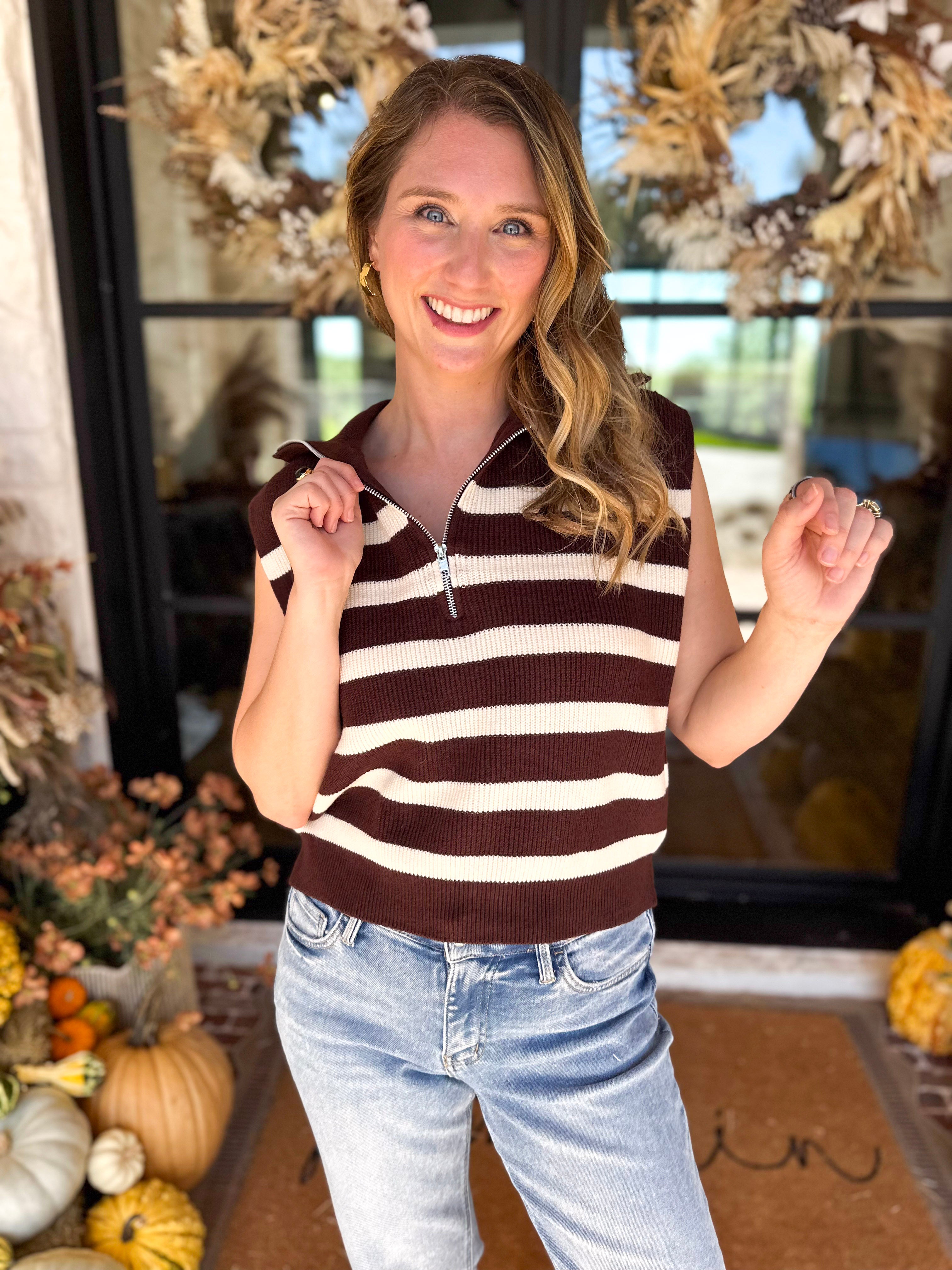 PINK FRIDAY DOORBUSTERS - Half Zip Sweater - Brown - ONLINE - FINAL SALE-PINK FRIDAY DOORBUSTERS-DOUBLE ZERO-July & June Women's Fashion Boutique Located in San Antonio, Texas