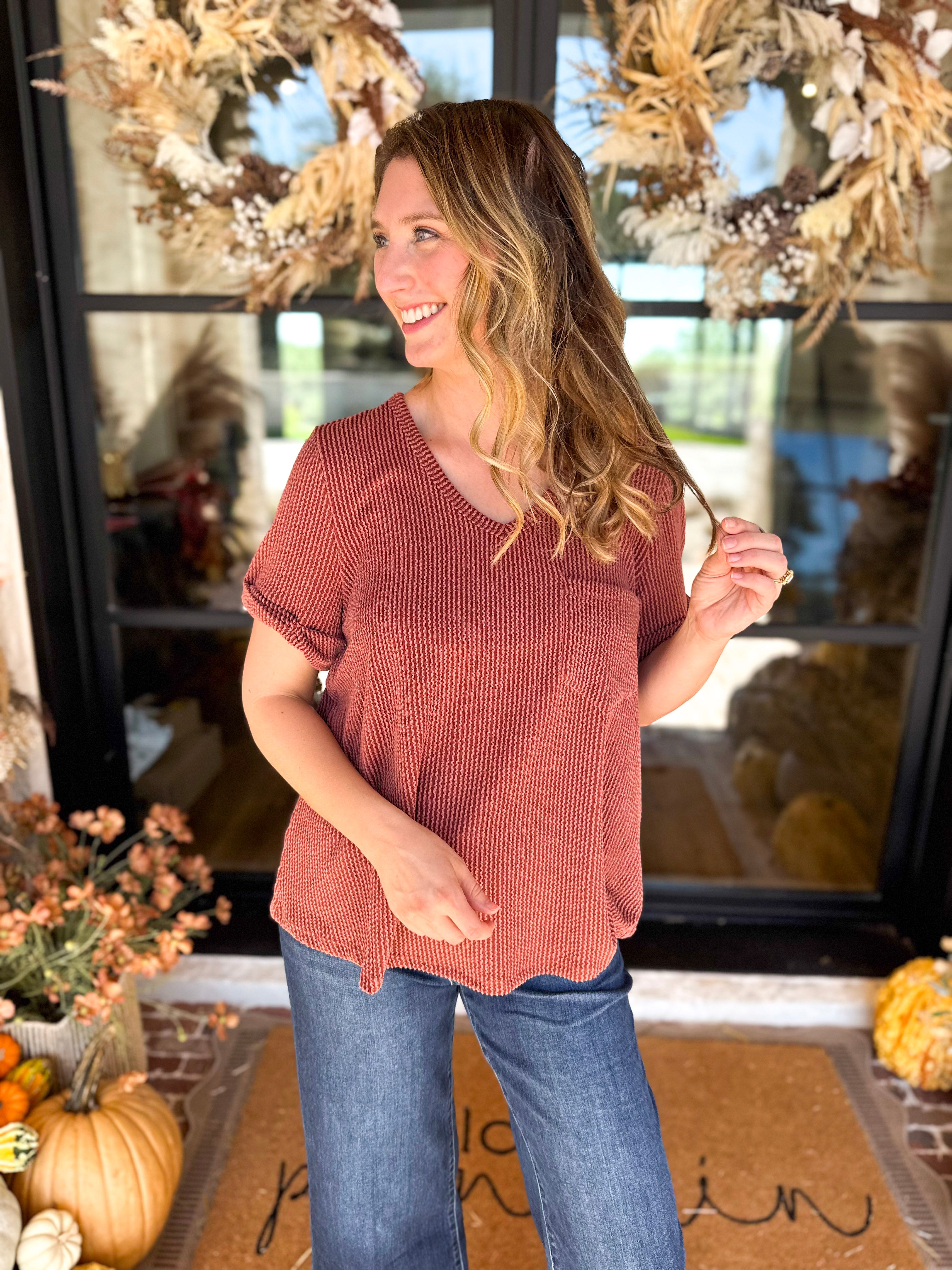 PINK FRIDAY DOORBUSTERS - Ribbed Top - Rust - ONLINE - FINAL SALE-PINK FRIDAY DOORBUSTERS-ENTRO-July & June Women's Fashion Boutique Located in San Antonio, Texas