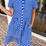 Mary Square - Jema Gingham Navy Mix Midi Dress-500 Midi-MARY SQUARE-July & June Women's Fashion Boutique Located in San Antonio, Texas
