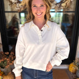 PINK FRIDAY DOORBUSTERS - Henley Polo Top - Cream - ONLINE - FINAL SALE-PINK FRIDAY DOORBUSTERS-DOUBLE ZERO-July & June Women's Fashion Boutique Located in San Antonio, Texas