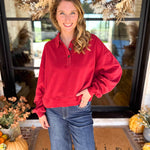 PINK FRIDAY DOORBUSTERS - Henley Polo Top - Red - ONLINE - FINAL SALE-PINK FRIDAY DOORBUSTERS-DOUBLE ZERO-July & June Women's Fashion Boutique Located in San Antonio, Texas