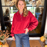 PINK FRIDAY DOORBUSTERS - Henley Polo Top - Red - ONLINE - FINAL SALE-PINK FRIDAY DOORBUSTERS-DOUBLE ZERO-July & June Women's Fashion Boutique Located in San Antonio, Texas