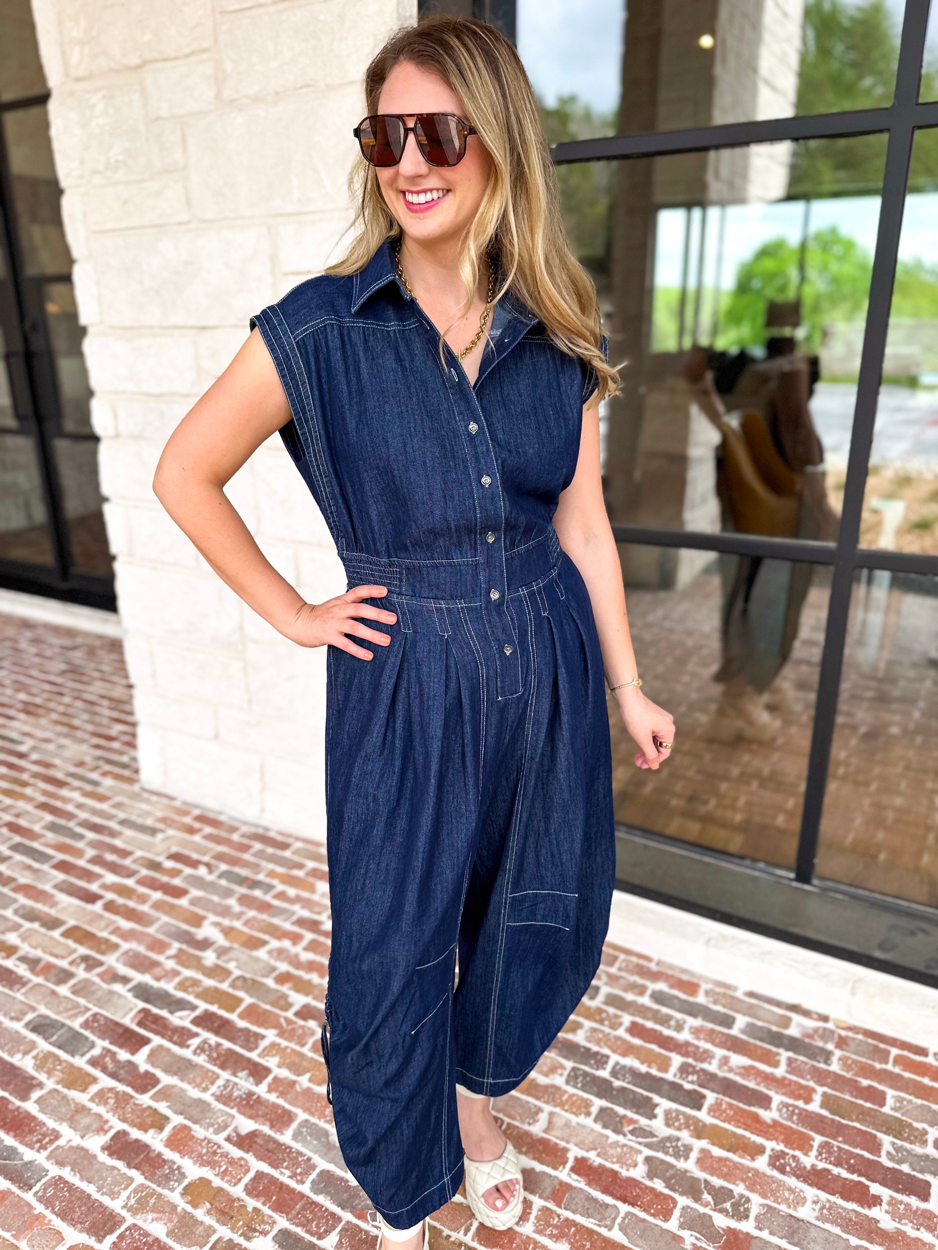 Denim Parachute Jumpsuit-500 Midi-RAE MODE-July & June Women's Fashion Boutique Located in San Antonio, Texas