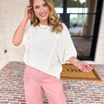 Asymmetrical Knit Sweater Top - Off White-230 Sweaters/Cardis-RAE MODE-July & June Women's Fashion Boutique Located in San Antonio, Texas
