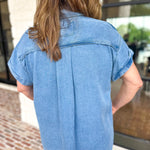Denim Tencel Button Down Blouse-200 Fashion Blouses-RAE MODE-July & June Women's Fashion Boutique Located in San Antonio, Texas