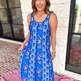 THML - Blue Floral Fields Midi Dress-500 Midi-THML-July & June Women's Fashion Boutique Located in San Antonio, Texas