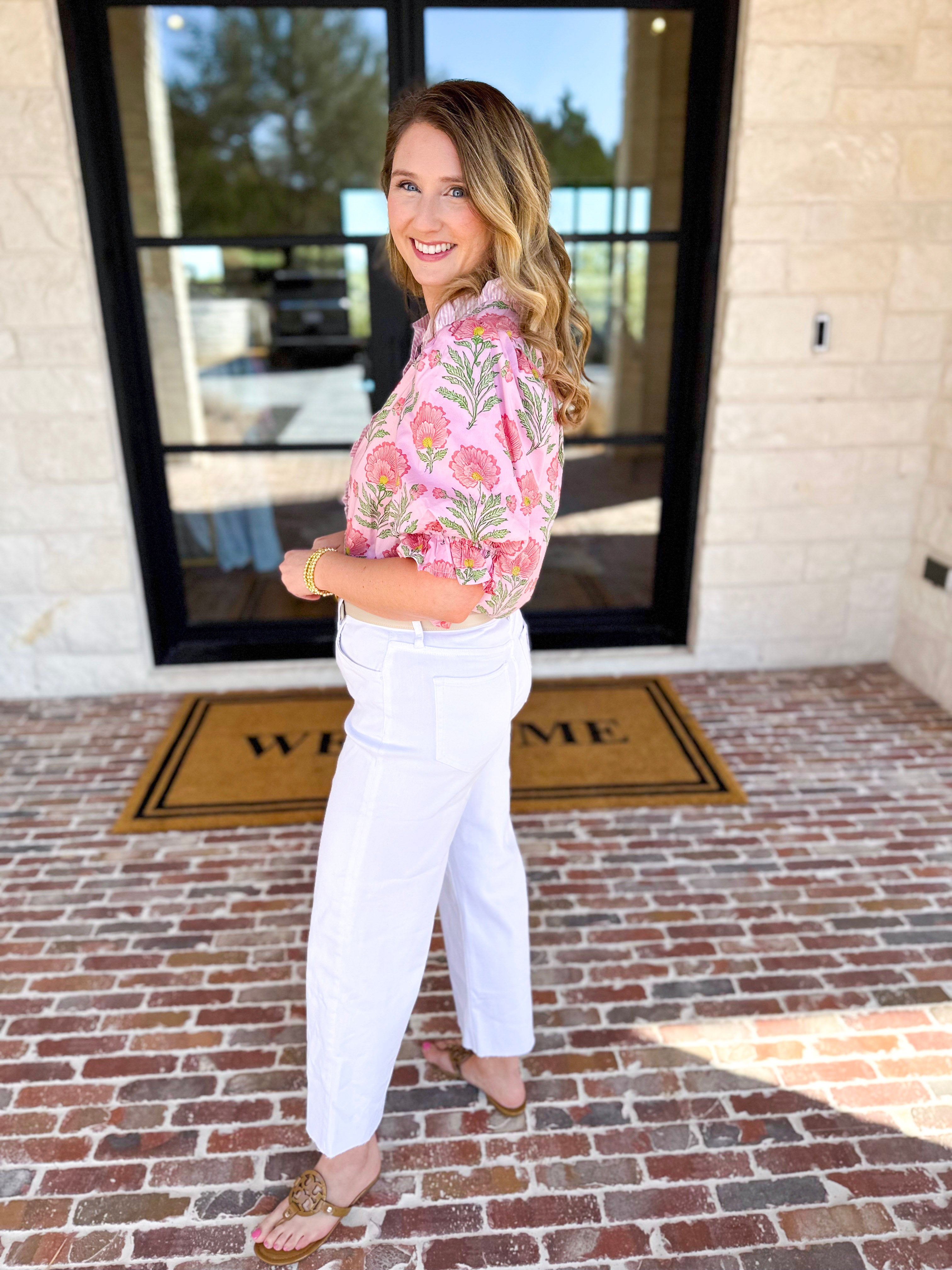 Floral Fun Blouse - Pink-200 Fashion Blouses-ENTRO-July & June Women's Fashion Boutique Located in San Antonio, Texas