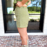 The Sutton Checkered Shorts - Olive-410 Shorts/Skirts-ENTRO-July & June Women's Fashion Boutique Located in San Antonio, Texas
