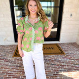 Floral Fun Blouse - Matcha-200 Fashion Blouses-ENTRO-July & June Women's Fashion Boutique Located in San Antonio, Texas