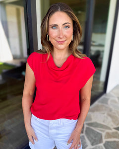 Current Air - Cowl Neck Blouse - Red-200 Fashion Blouses-CURRENT AIR CLOTHING-July & June Women's Fashion Boutique Located in San Antonio, Texas