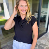 Current Air - Cowl Neck Blouse - Black-200 Fashion Blouses-CURRENT AIR CLOTHING-July & June Women's Fashion Boutique Located in San Antonio, Texas