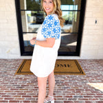 Ivory & Bold Blue Mini Dres-510 Mini-ENTRO-July & June Women's Fashion Boutique Located in San Antonio, Texas