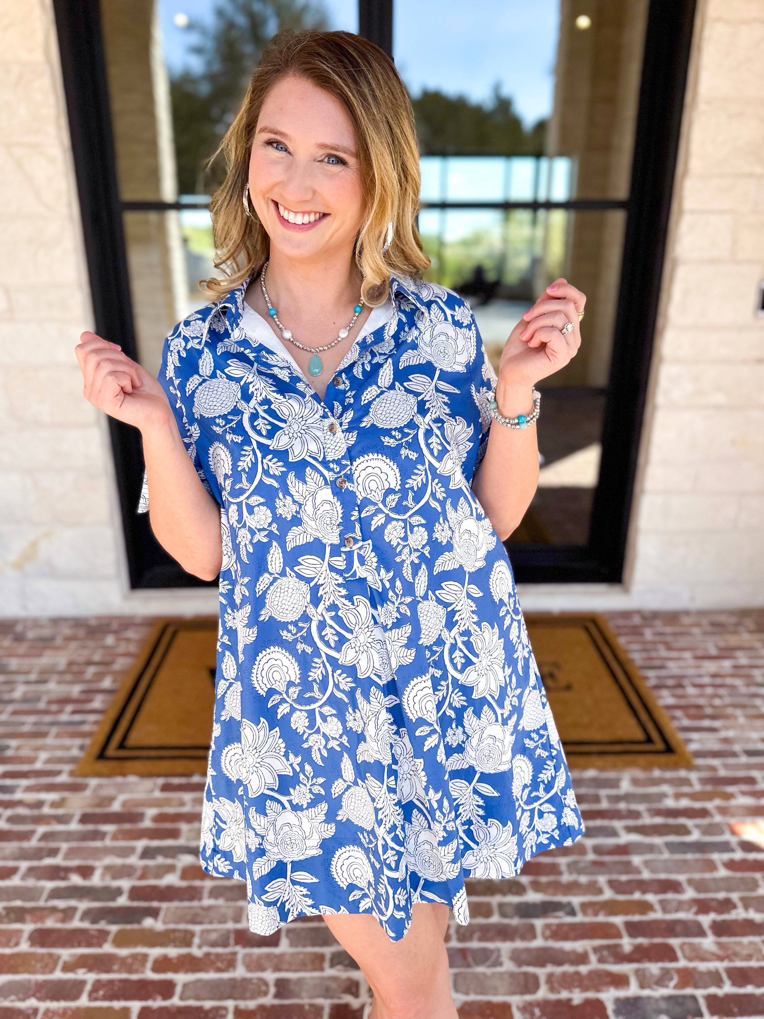Bold Blue Paisley Mini Dress-510 Mini-FATE-July & June Women's Fashion Boutique Located in San Antonio, Texas