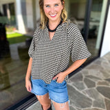 August Gingham Blouse - Black-200 Fashion Blouses-OLIVACEOUS-July & June Women's Fashion Boutique Located in San Antonio, Texas