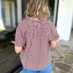 August Gingham Blouse - Maroon-200 Fashion Blouses-OLIVACEOUS-July & June Women's Fashion Boutique Located in San Antonio, Texas