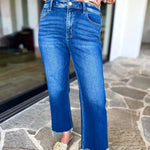 Vervet - High Rise Cropped Dark Wash Straight Leg Jeans-420 Denim-VEVERT BY FLYING MONKEY-July & June Women's Fashion Boutique Located in San Antonio, Texas
