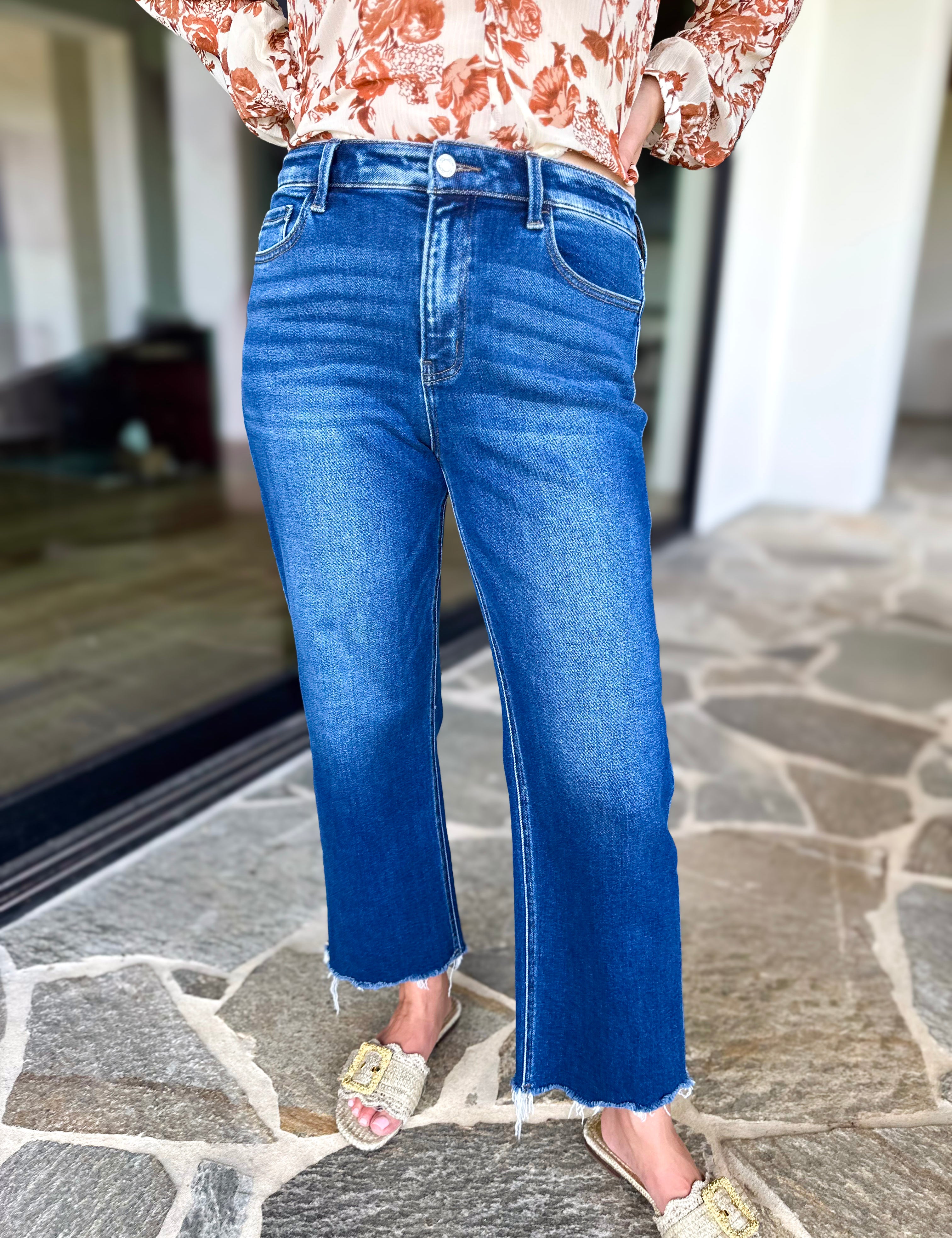 Vervet - High Rise Cropped Dark Wash Straight Leg Jeans-420 Denim-VEVERT BY FLYING MONKEY-July & June Women's Fashion Boutique Located in San Antonio, Texas