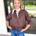 Effortless Ruffle Hem Blouse - Brown-200 Fashion Blouses-ENTRO-July & June Women's Fashion Boutique Located in San Antonio, Texas