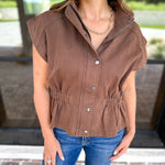Worn Well Zip-Up Top - Brown-200 Fashion Blouses-ENTRO-July & June Women's Fashion Boutique Located in San Antonio, Texas