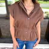 Worn Well Zip-Up Top - Brown-200 Fashion Blouses-ENTRO-July & June Women's Fashion Boutique Located in San Antonio, Texas