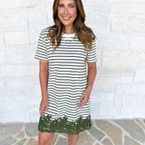 Stripes & Lace Shift Dress - Olive & Cream-510 Mini-ENTRO-July & June Women's Fashion Boutique Located in San Antonio, Texas